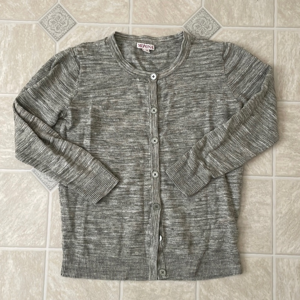 Merona Heathered Gray Crewneck Button Cardigan